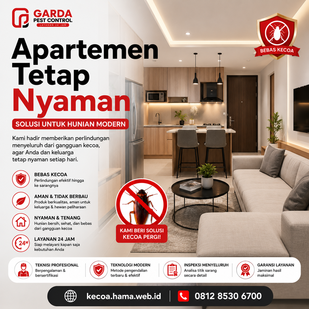 Jasa Pembasmi Kecoa Area Kost dan Apartemen Sleman